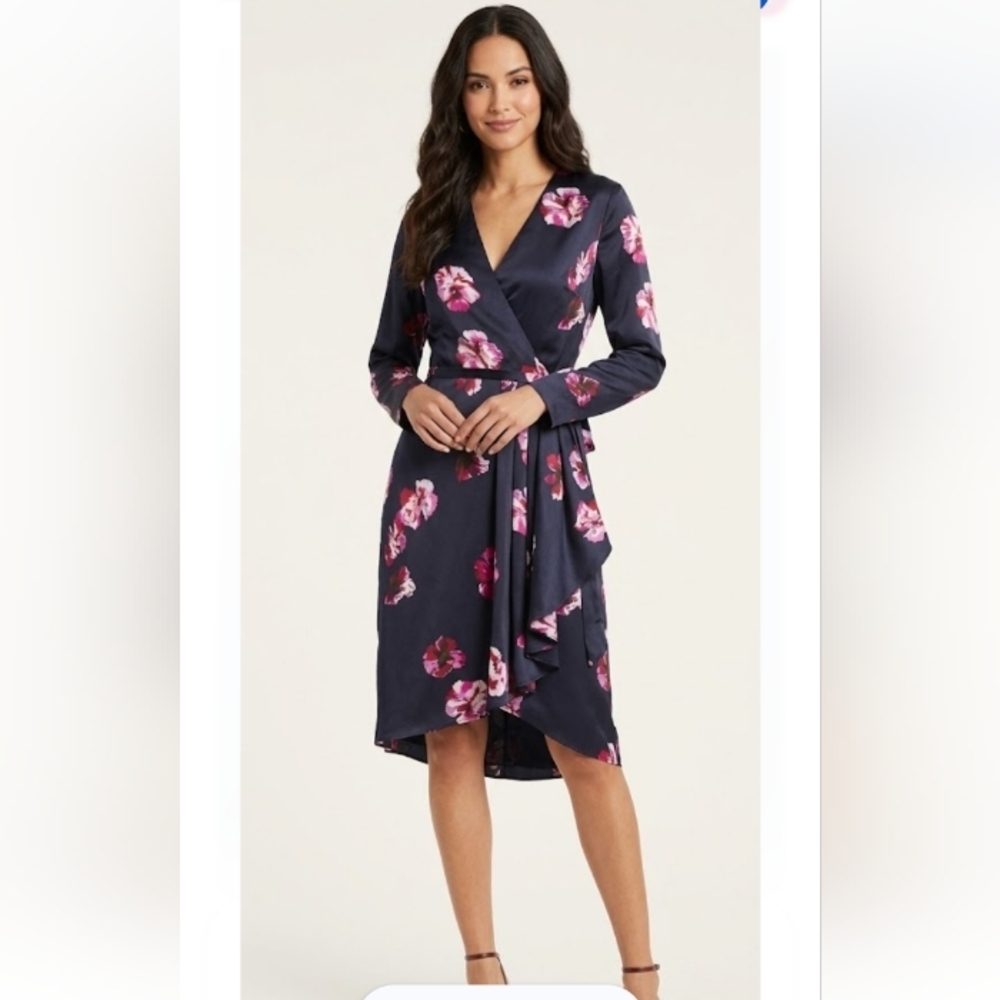 Joie Navy Wrap Dress with Pink Floral Print